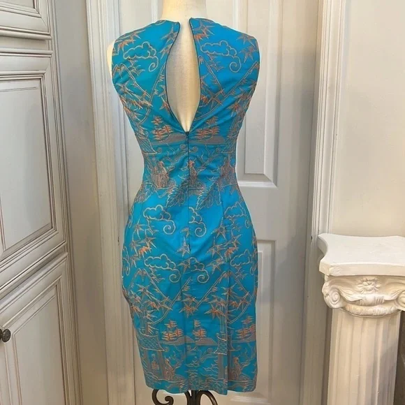 Amazing Vintage Hartly TOCCA Asian Geisha Embroidered Sheath Midi Dress Y2K - Picture 8 of 17